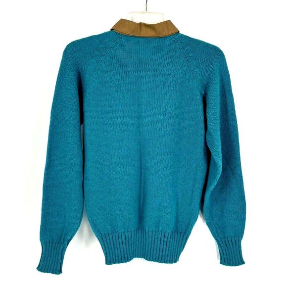 NWT VTG Genesis Small 80's Teal/Green/Blue LS Knit Sweater Tan Collar Deadstock - Picture 2 of 4